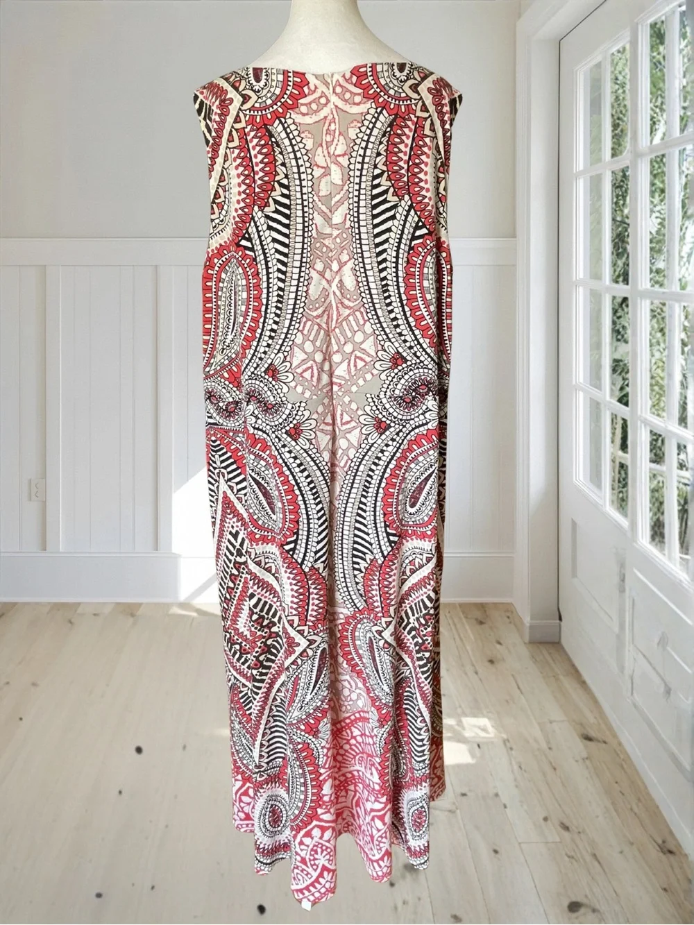 DRESSBARN Women's 24 Plus Lined Blood Orange Paisley Boho Geometric Maxi Dress - Picture 7 of 15